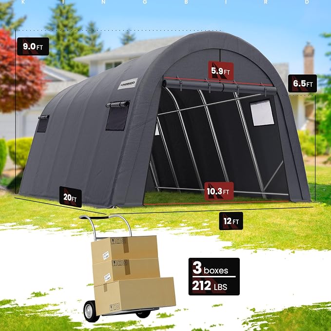 KING BIRD 12' x 20' Oval Pipe Heavy Duty Carport - Image 9