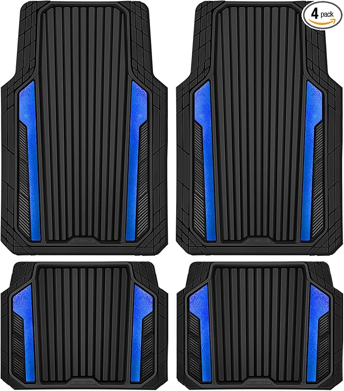 CAR PASS Heavy Duty Rubber Car Mats Metallic, Aluminum Film All Weather Floor by CARPASS