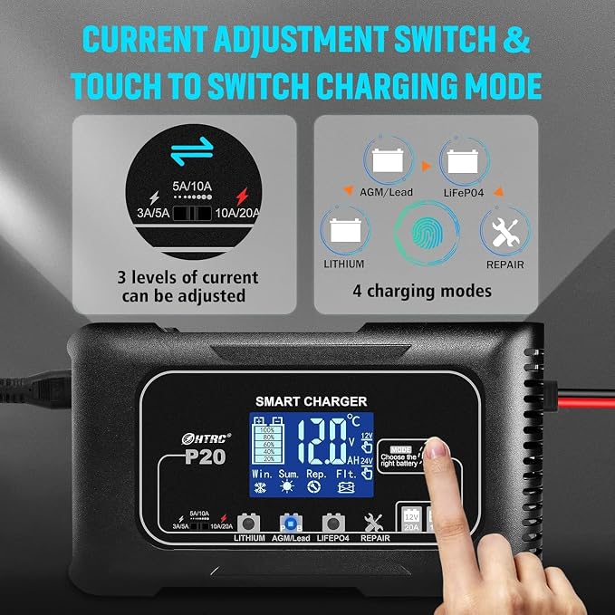 20Amp Smart Lithium Battery Charger, 12V and 24V, Lead-Acid Car Battery Charger - Image 3