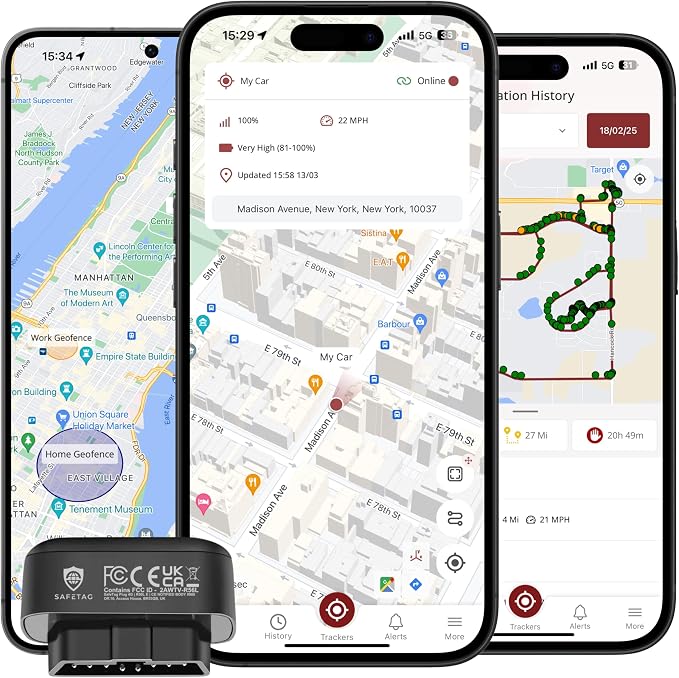 Plug - 4G LTE Car GPS Tracker, Vehicle Location Every 10-30 Seconds, Route by SafeTag