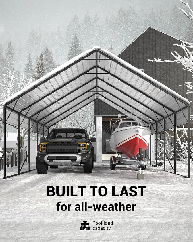 20'x25'x13' Metal Carport for 2 Cars, Extra Tall Car Port, Reinforced Frame and - Image 3