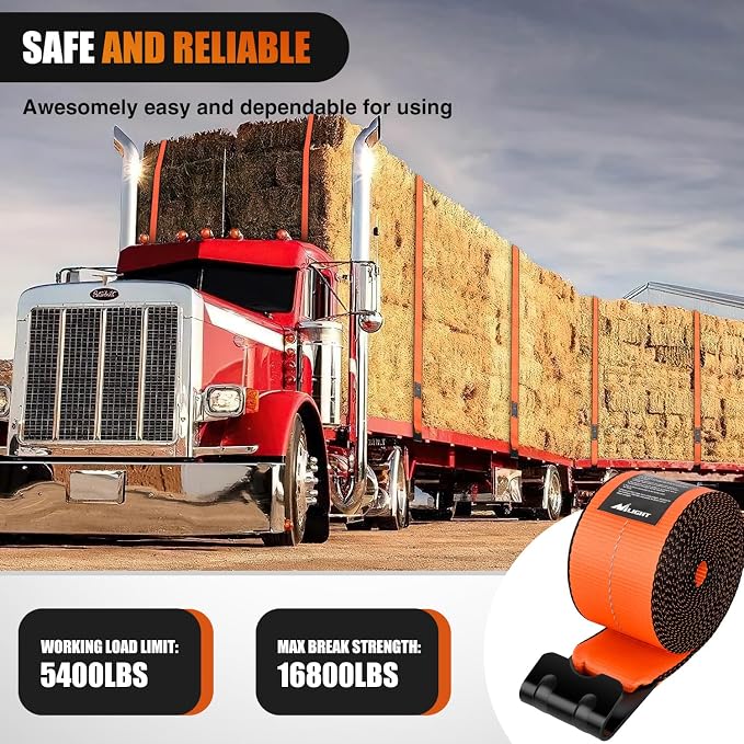 Nilight Truck Straps 4”×30’ Orange Heavy Duty Winch Straps - Image 5