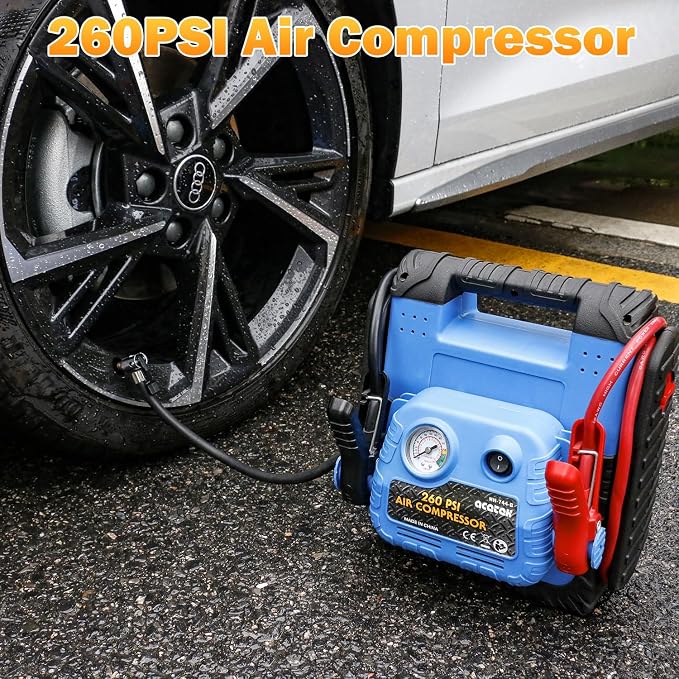 1800 Amp Jump Starter with Air Compressor, acetek Car Battery Jump Starter 260 - Image 3