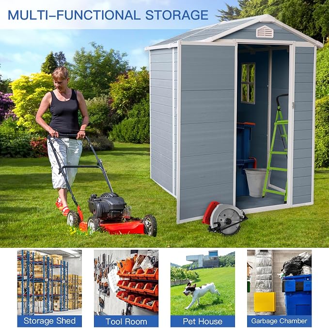 4x6 FT Outdoor Storage Shed, Resin Garden Shed - Image 6