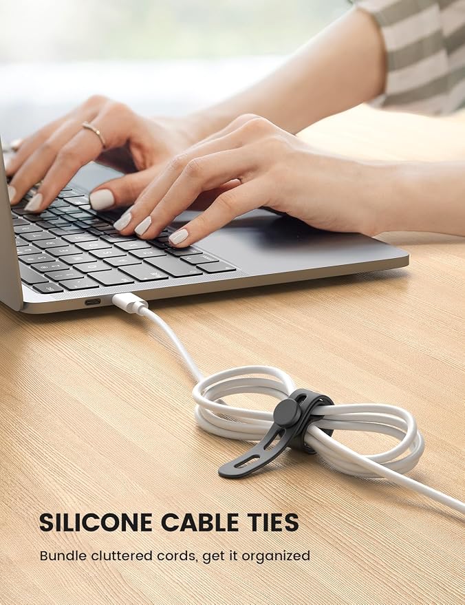 20Pack Silicone Cable Ties Cord Organizer Wrap - Image 2