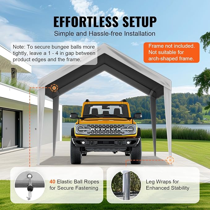 VEVOR Carport Replacement Canopy Cover 10 x 20 ft, Garage Top Tent Shelter Tarp - Image 5