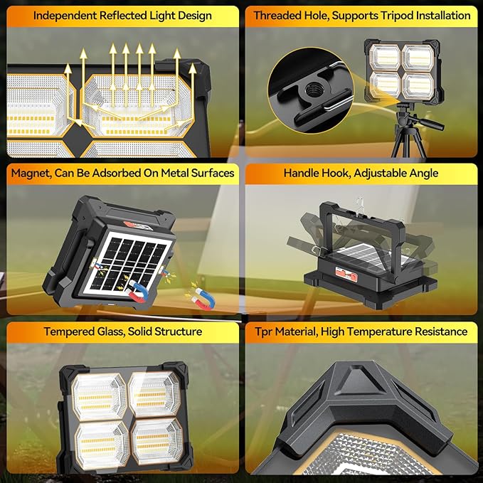 500W Led Work Light Rechargeable, 42000MAh Solar Portable Light, 42000LM - Image 5