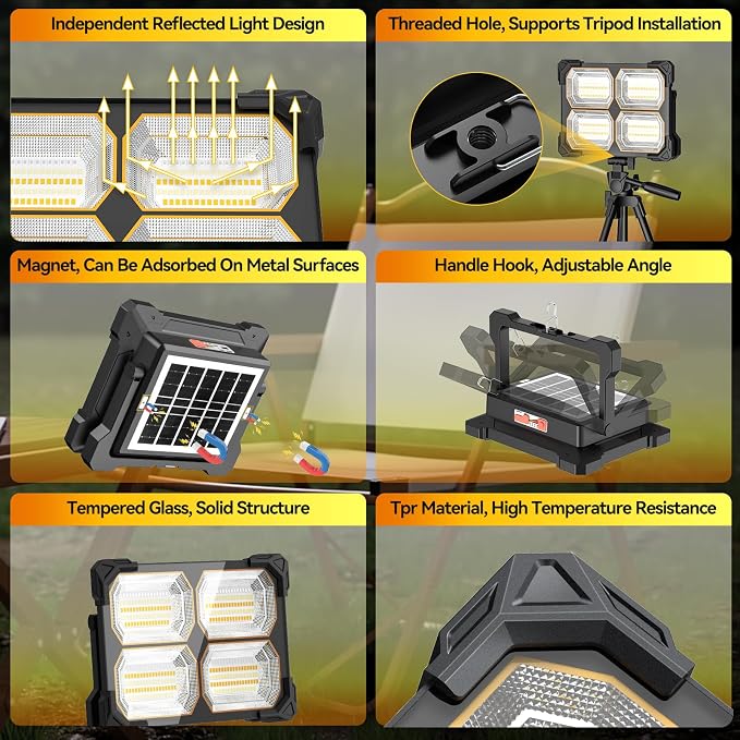 200W Led Work Light Rechargeable, 20000MAh Solar Portable Light, 20000LM - Image 6