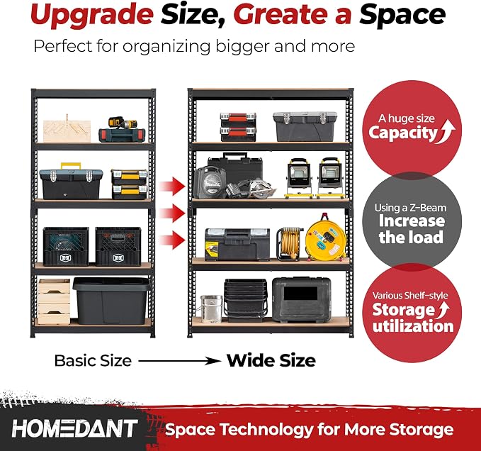 HOMEDANT 5 Tier Laminated Boltless Heavy Duty Garage Storage Adjustable Wide - Image 7