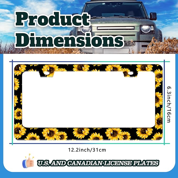 Sunflowers License Plate Frame Yellow Flowers Stainless Steel License Plate - Image 3