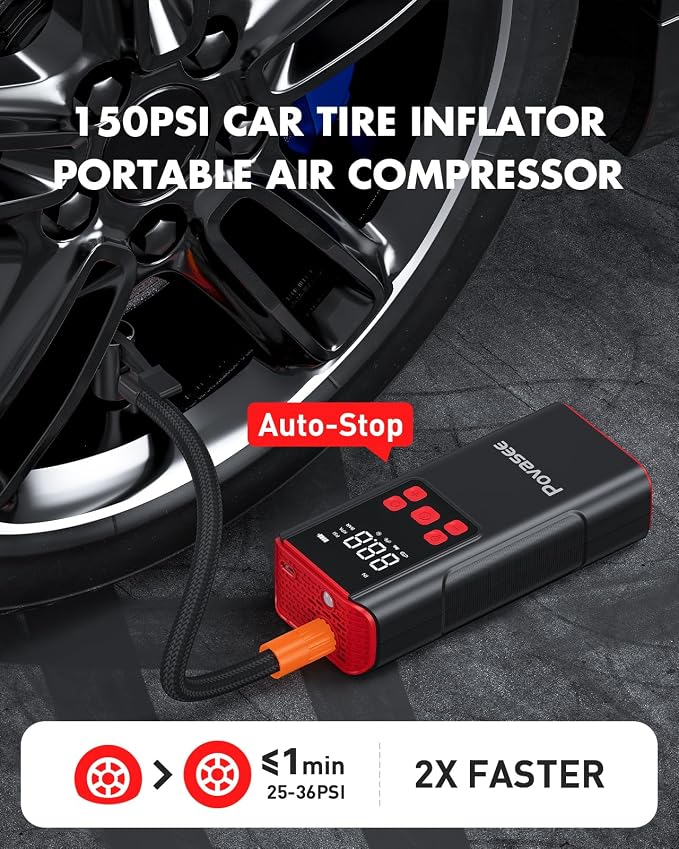 Tire Inflator Portable Air Compressor Povasee 150PSI Portable Air Pump - Image 3
