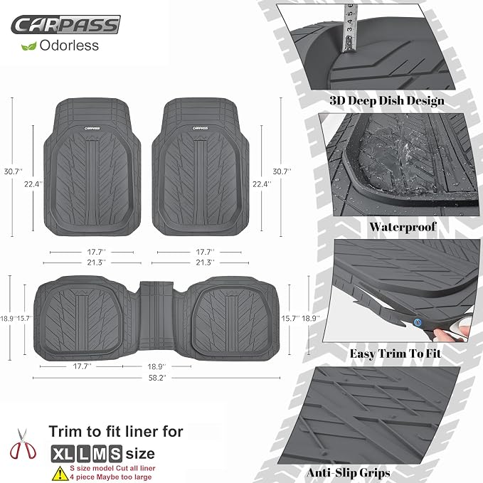 CAR PASS DeepDish Floor Mats for Cars Full Set, Heavy Duty Rubber Car Mats - Image 2