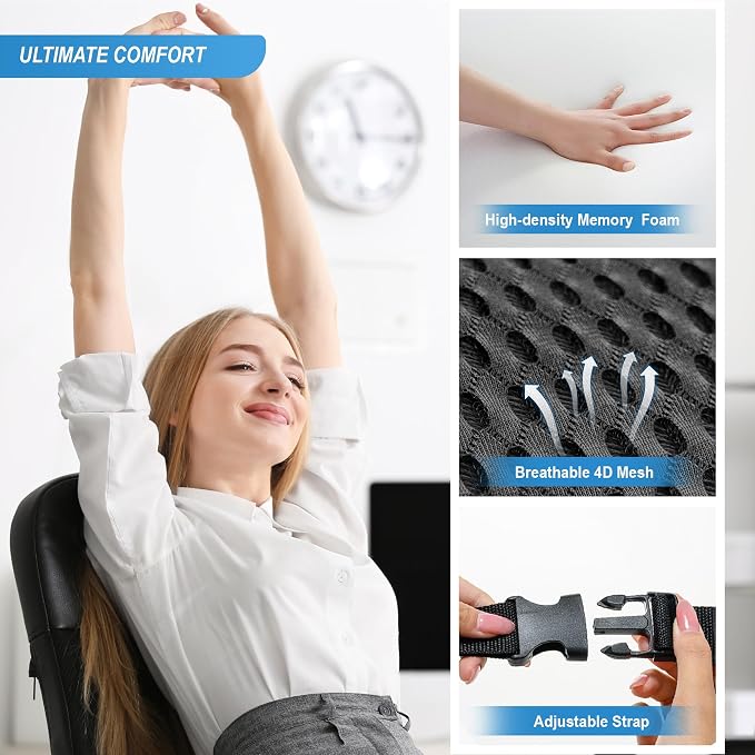Mesh Memory Foam Lumbar Cushion Offers Comfortable Back Support and Pain Relief - Image 4