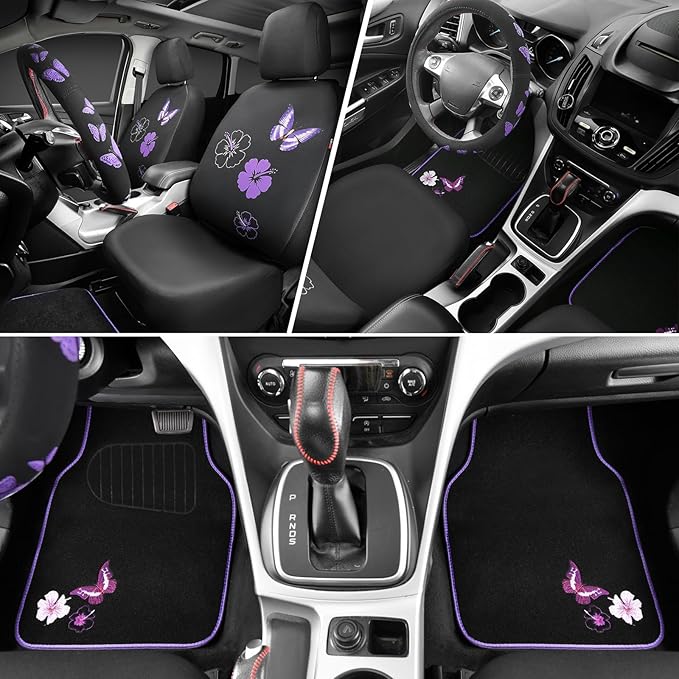 CAR PASS Universal Butterfly Car Seat Covers Front Set, Embroidered Flower - Image 4