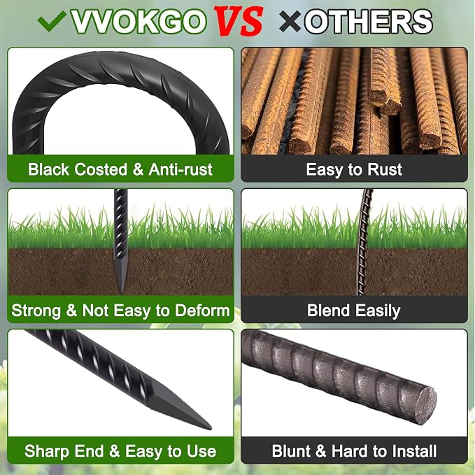 VVOKGO Rebar Stakes 24 Inch J Hook Heavy Duty Ground Anchors, 3/8 Inch Diameter - Image 3