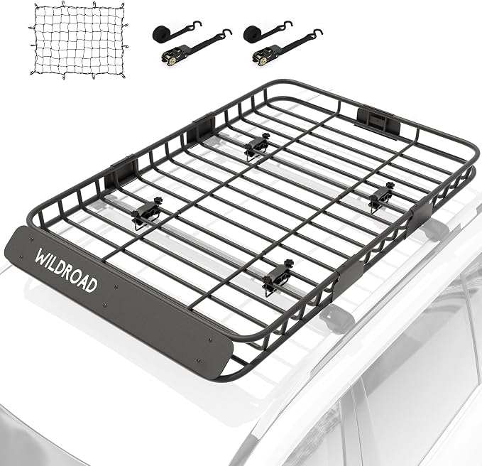 WILDROAD Car Roof Cargo Carrier Combo of Upgraded 64"x 39"x 4" Roof Rack Cargo by WILDROAD