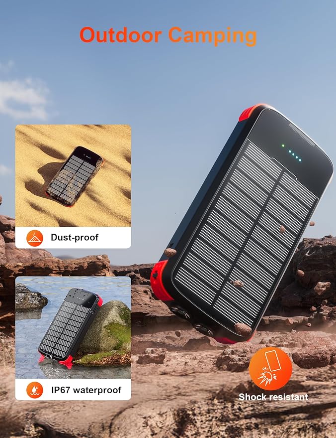 Solar Charger Power Bank, 40000mAh Portable Phone Charger Built in 4 Cables - Image 5