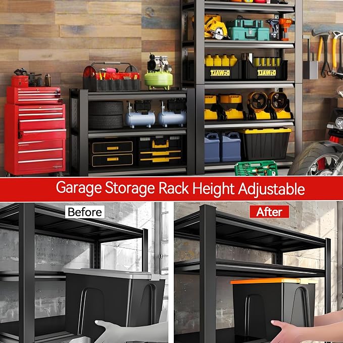 Metal Garage Shelving Unit, Heavy Duty 5-Tier Adjustable Storage Rack, Steel - Image 4