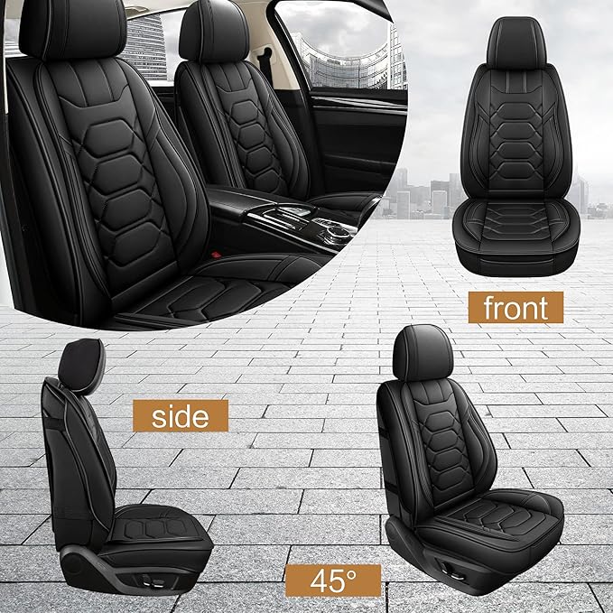 Pariitadin Leather Car Seat Covers Front Pair, Waterproof Faux Leather Seat - Image 4