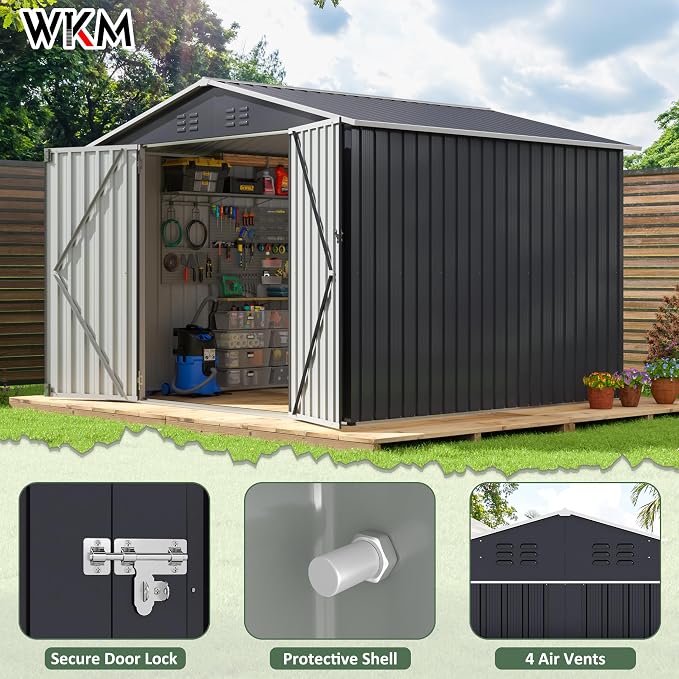WKM 8x8 FT Outdoor Storage Shed, Utility Metal Tool Storage - Image 2