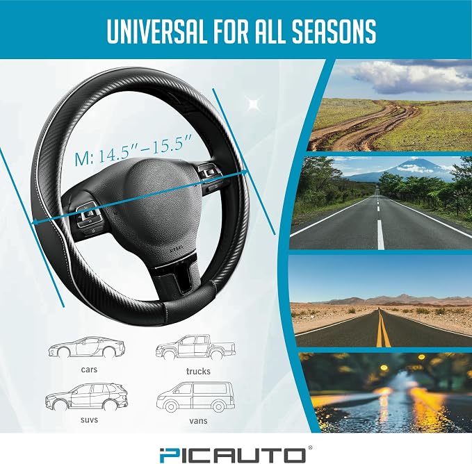 PIC AUTO Steering Wheel Cover, Sports Carbon Fiber and Super Breathable Leather - Image 6
