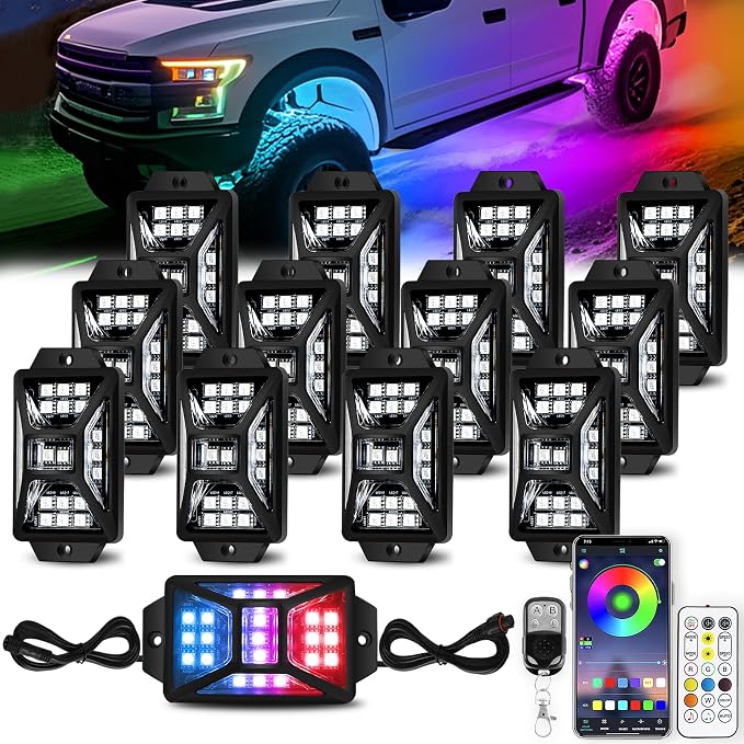12 Pods 252 LEDs 5 Sides RGB Rock Lights, App/2 Remote Control Rock Lights by AutoBuero