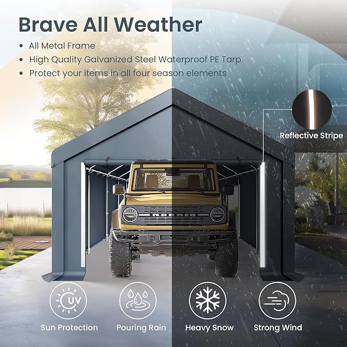 PHI VILLA 13'x24'x9.6' Outdoor Portable Storage Shelter Shed Garage - Image 3