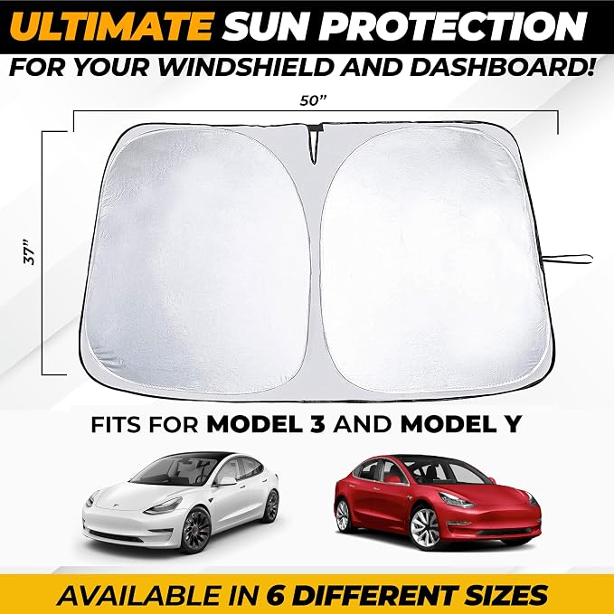 Tesla Windshield Sun Shade for Model – XX-Large 56" x 36", Foldable Front - Image 3