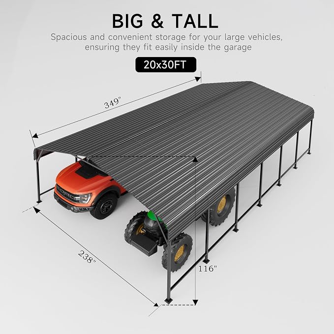 20x30 FT Metal Carport, Enhanced Base and Steel Roof - Image 6