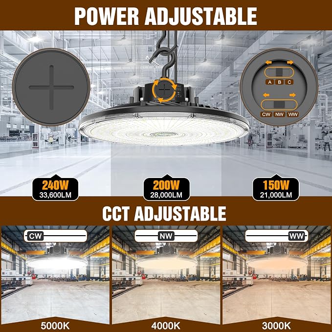 480V UFO LED High Bay Light 240W 200W 150W Adjustable, UL DLC Listed Dimmable - Image 3