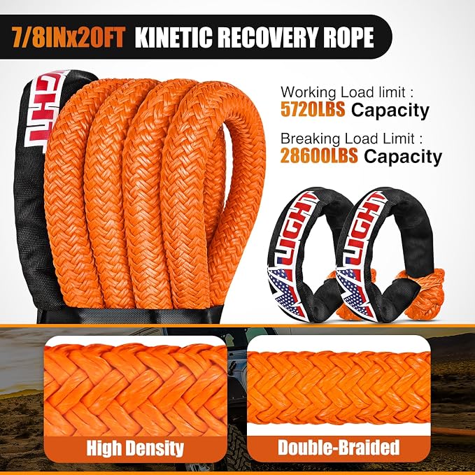 Nilight Kinetic Recovery Tow Rope 7/8" x 20ft - Image 3