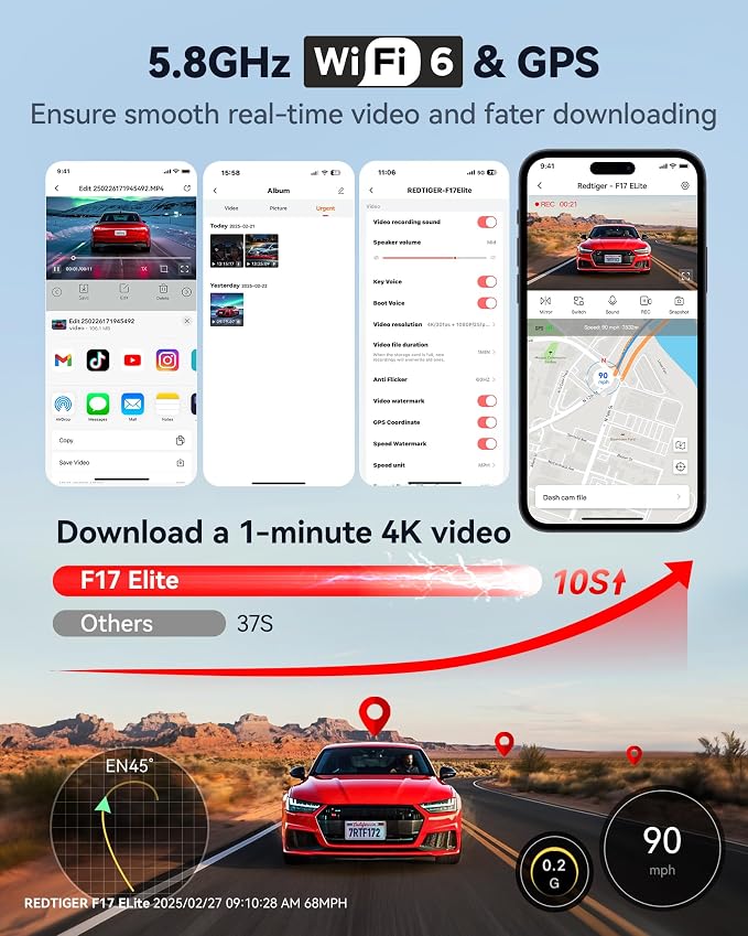 REDTIGER F17 Elite 4K 3 Channel Dash Cam, STARVIS 2 IMX678 & IMX675, 128GB Card - Image 6