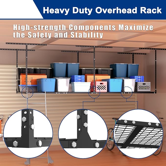 GIOTORENT 3x8FT Heavy Duty Overhead Garage Storage Rack - Image 4