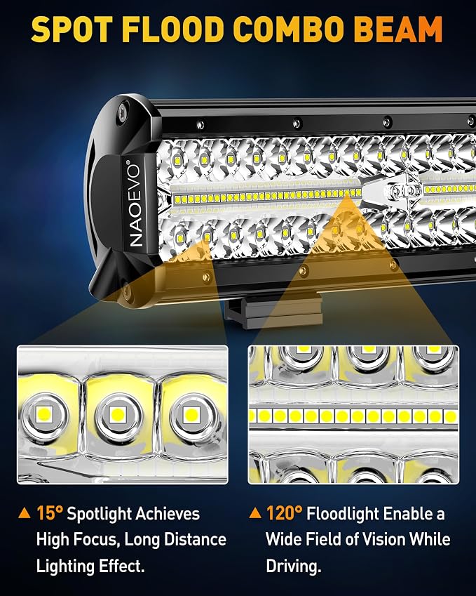 NAOEVO 12 Inch LED Light Bar and 4PCS 4 Inch LED Pod Lights, 54000LM LED - Image 4