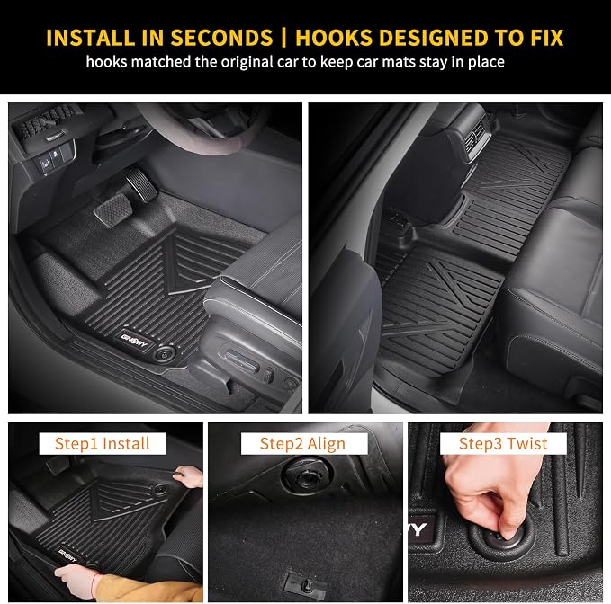 GINOWY-Floor Mats for Hyundai Santa Cruz 2022-2024 2025, TPE All Weather Car - Image 4