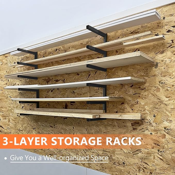 Wood Storage Racks with 3 Level, Garage Organizer Lumber Storage Rack Wall - Image 5