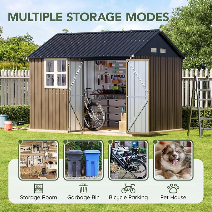 8x10 FT Outdoor Metal Storage Shed, Single Door, 1 Clear Window, Tool Shed - Image 4