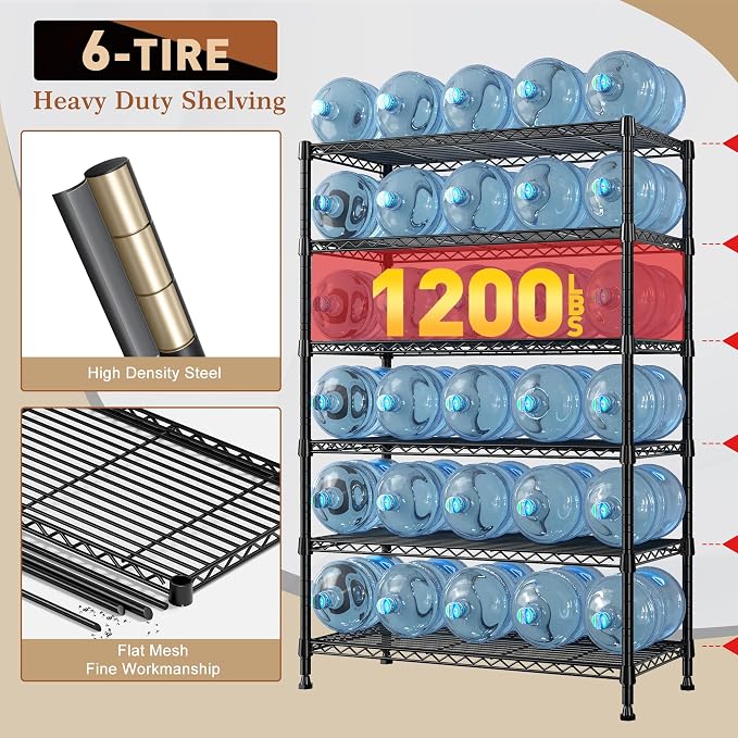 REIBII 71" H Storage Shelves 6 Tier Wire Shelving Unit 1200LBS Metal Shelves - Image 4