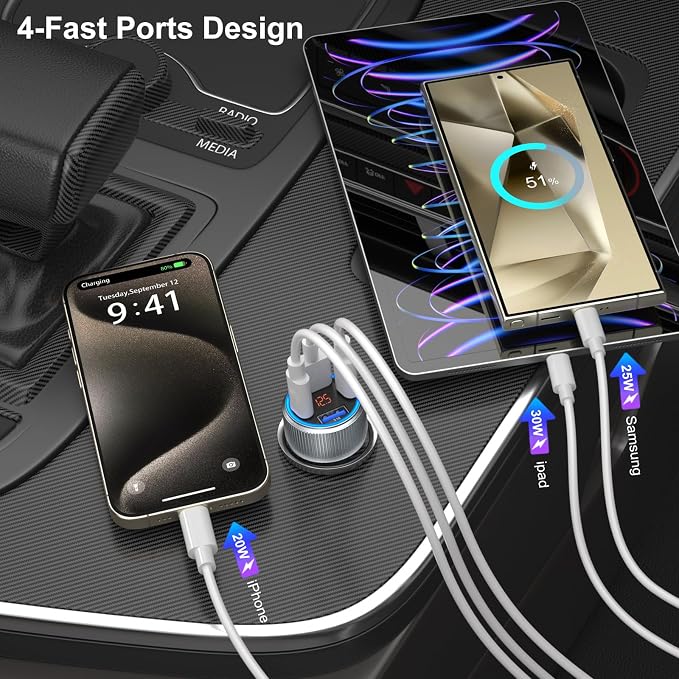 USB C Car Charger 5 Pack, 65W Dual 12V USB C & USB A Car Charger - Image 5