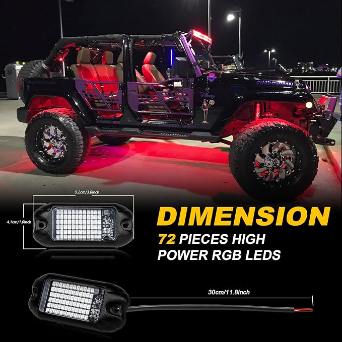 Nicoko 4Pods Pure Red LED Rock Lights 72 pcs LEDs high Power Rock Lights Neon - Image 2
