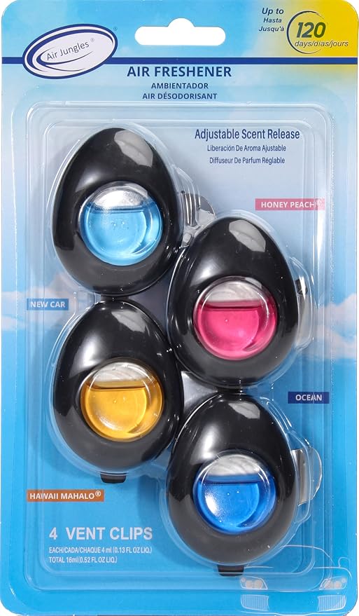 Air Jungles Car Air Freshener Vent Clip 4 Count, Variety Pack, New Car by AirJungles