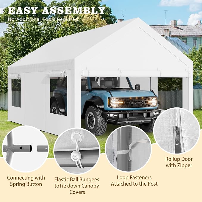 Walsunny Carport 10x20ft Heavy Duty Carport Canopy - Image 3