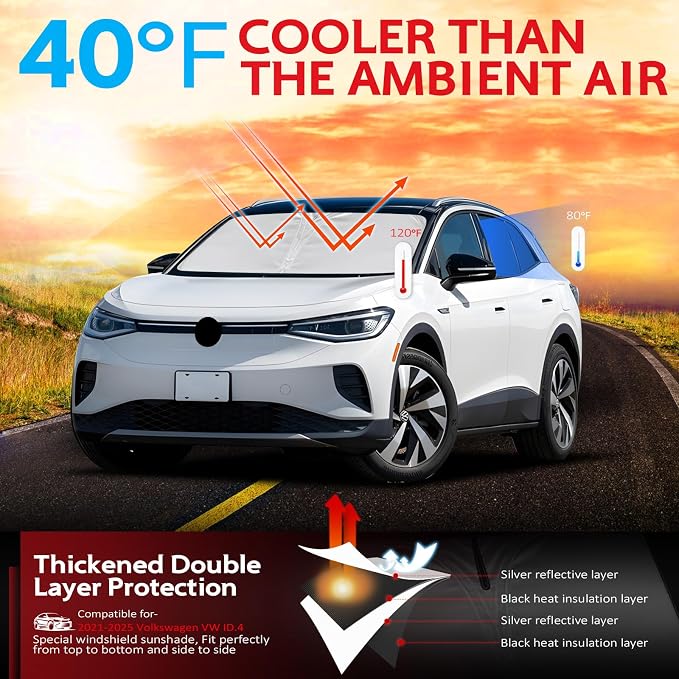 KAYZT Windshield Sun Shade for 2021-2025 Volkswagen VW ID.4 Foldable Sunshade - Image 2