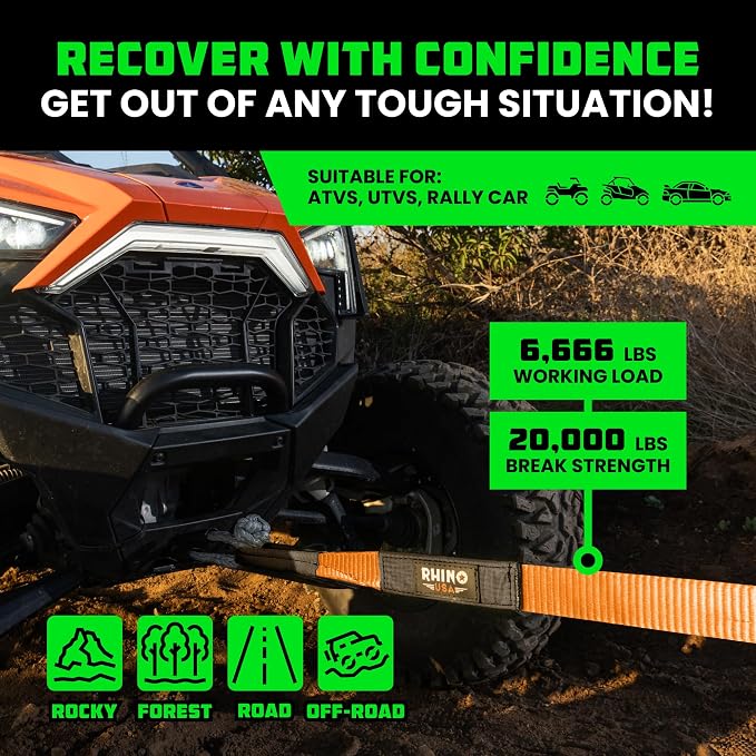 Rhino USA Recovery Tow Strap-20, 024lb Break Strength- Emergency Recovery Strap - Image 4