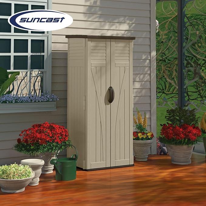 Suncast 22 Cubic Feet Capacity Tall Plastic Vertical Outdoor Shed - Image 4