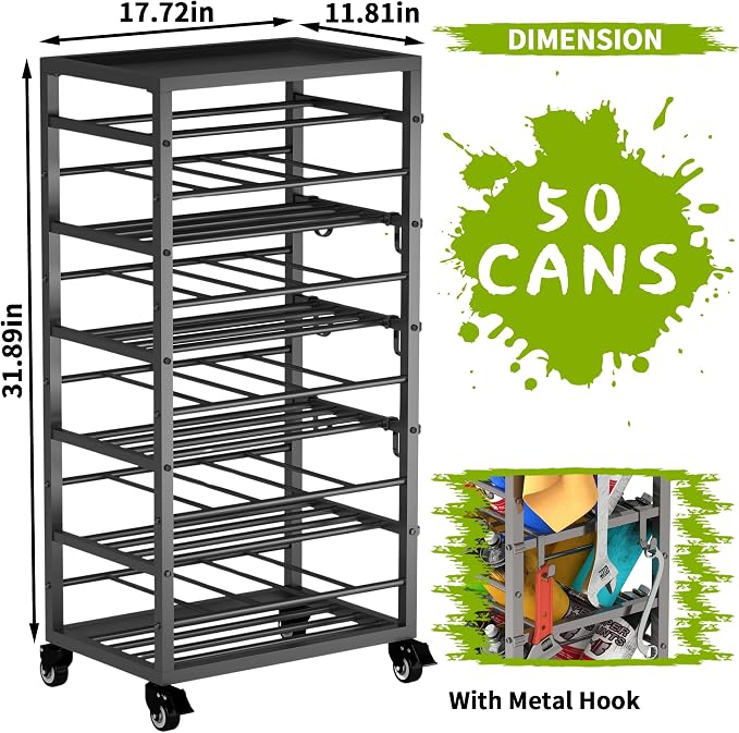 50 Spray Paint Storage Holder, Rolling Spray Can Storage Rack, Heavy Duty Paint - Image 2