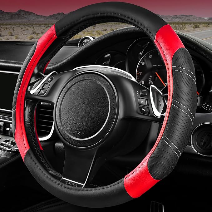 CAR PASS Line Rider Microfiber Leather Sporty Steering Wheel Cover Universal by CARPASS