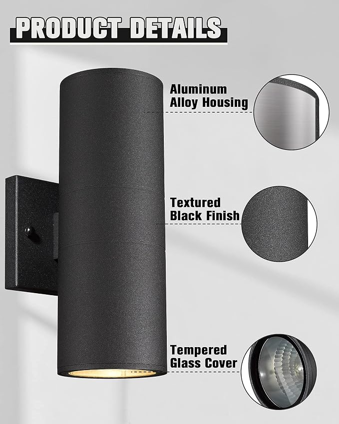 Ken & Ricky Outdoor Light Fixture, Modern Outdoor Sconce Wall Lights, Cylinder - Image 4