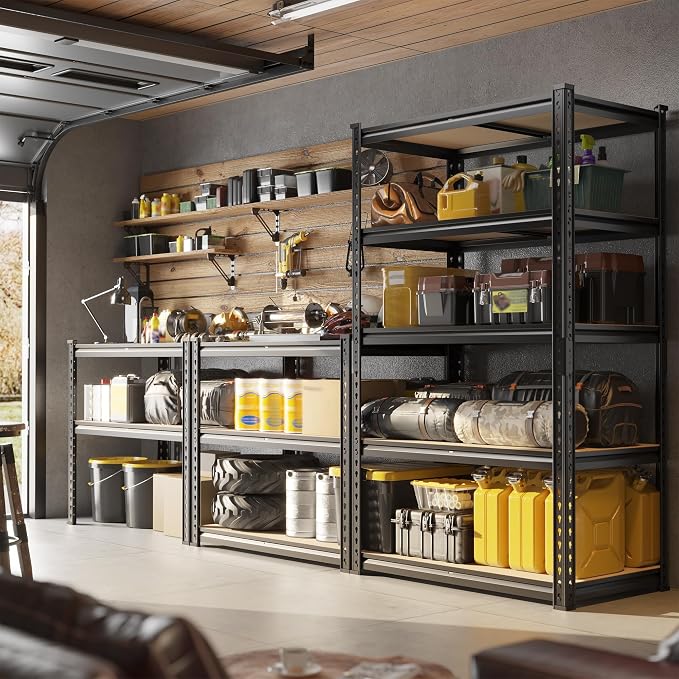 Set of 2 Storage Shelves, 27.7"W Metal Shelving 2010LBS Garage Shelving Heavy - Image 2