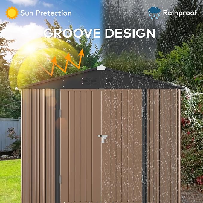 Gizoon Outdoor Storage Shed 8 x 6 FT, Galvanized Metal Garden Shed - Image 5